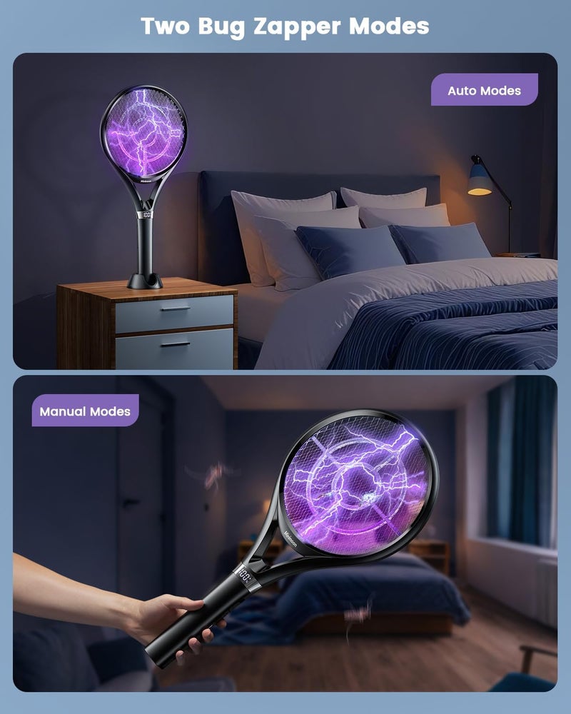 Minimoon 2Pack Electric Fly Swatter with LED Display, 2000mAh Rechargeable Fly Swatter Racket, 2500V Bug Zapper Racket Dual Modes, Mosquito Killer Lamp with 3 Layers Safety Mesh for Indoor Outdoor - Image 5